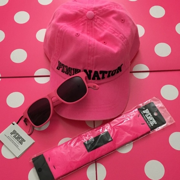 PINK Victoria’s Secret Set Hat Sunglasses Headband New With Tag - Picture 2 of 9